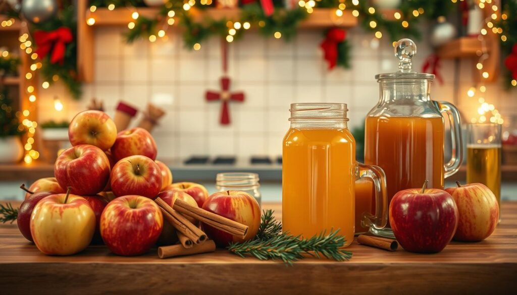 Preparación de jugo de manzana navideño