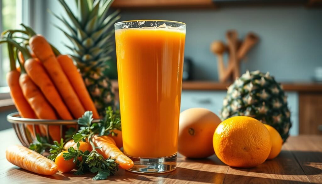 jugo de zanahoria, piña y naranja