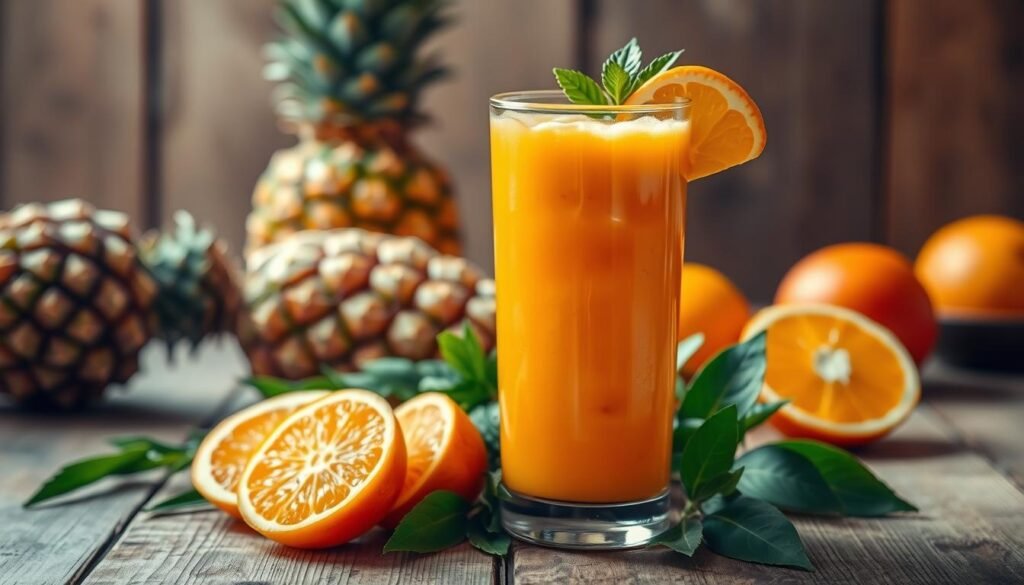 jugo de zanahoria, piña y naranja