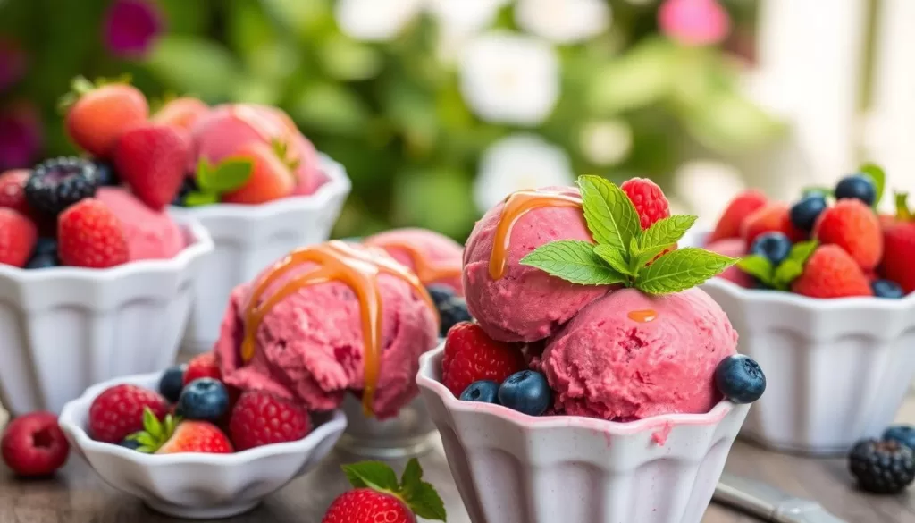 Helado de frutos rojos con diferentes variaciones