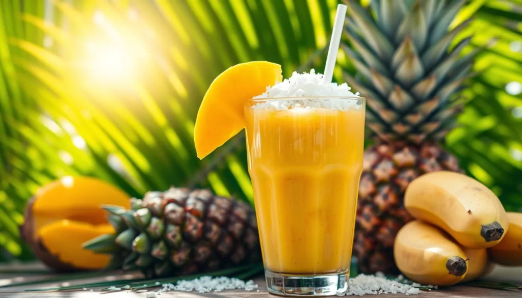 Smoothie tropical de mango y coco