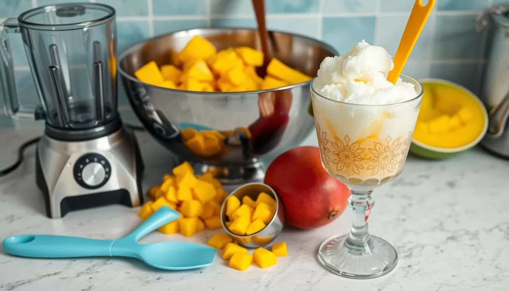 Utensilios para preparar nieve casera de mango