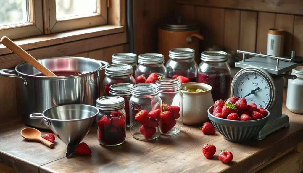 homemade strawberry preserves equipment