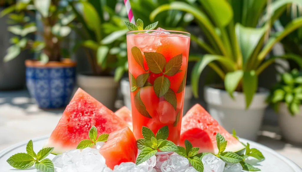 bebida refrescante de sandía y yerbabuena