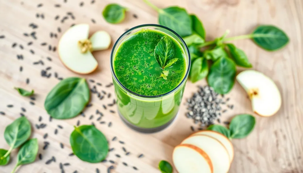 jugo de espinaca y manzana con superalimentos